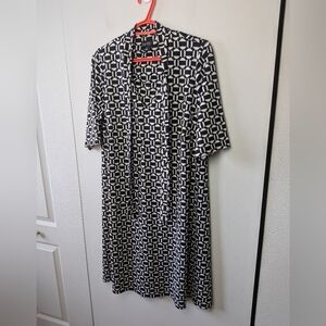 NICOLE MILLER Black And White Midi Dress Short Sleeve Plus Size 1X V Neck